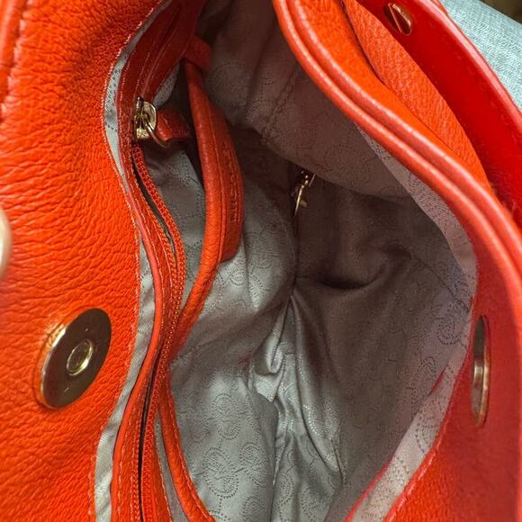 Michael Kors Red Leather Gold Chain Handbag /tote OS - Picture 7 of 8